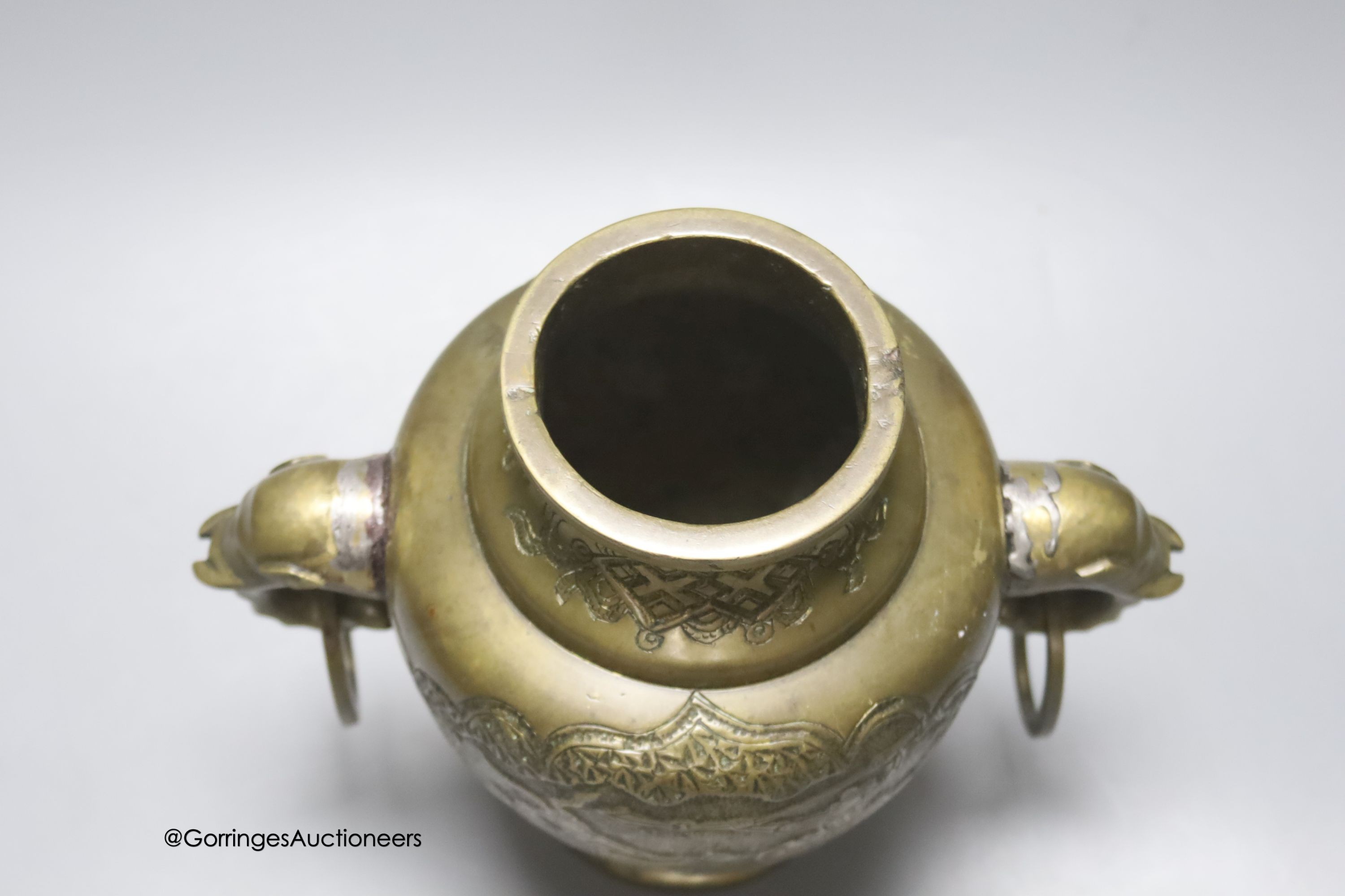 A Chinese bronze two handled vase, early 20th century, height 29cm